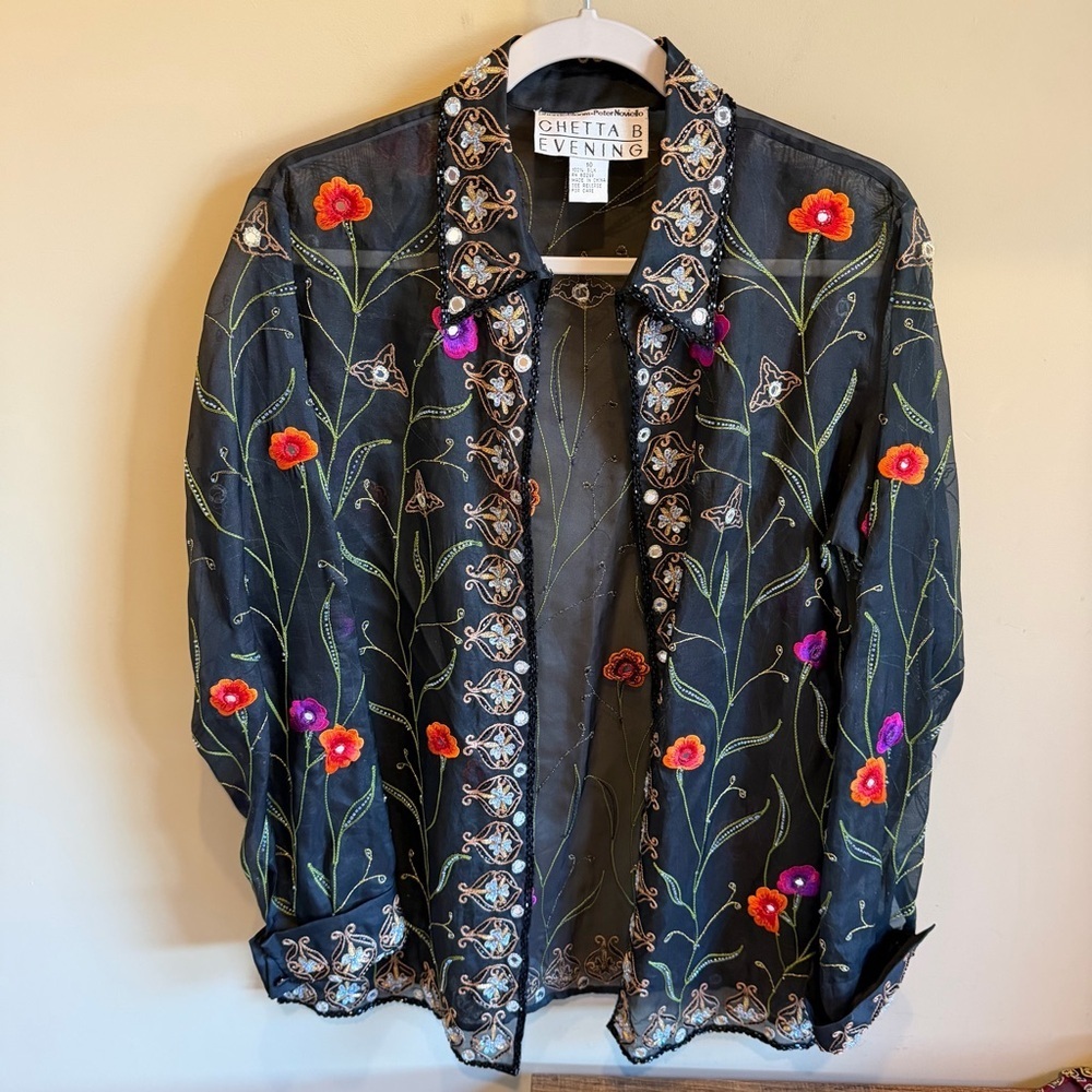 Chetta B. Evening Blouse 100% Silk Beaded